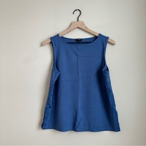 Talbots Large Blue Sleeveless Tank Top LP Rayon Blend Ribbon Trim Side